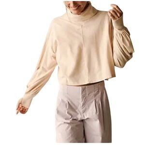 FP Movement by Free People Fell For You Layer Cropped Mock Neck, Oatmeal, Size S